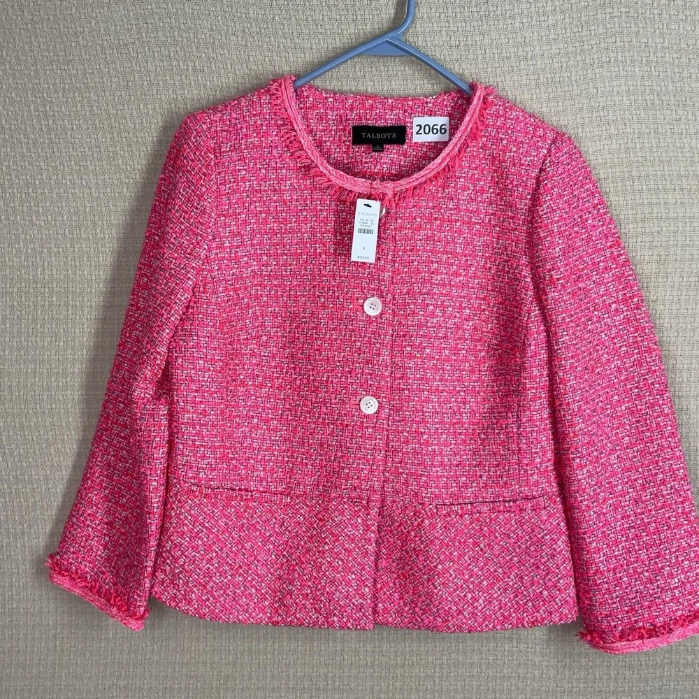 Talbots Pink Tweed Peplum Blazer Sz 6 Jacket Career Church Preppy New$169 Barbie